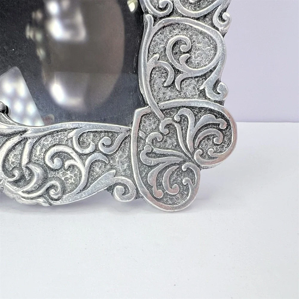 Vintage Pewter Filigree Heart Frame 5x7 Photo Ornate Celtic Knot Openwork Vtg